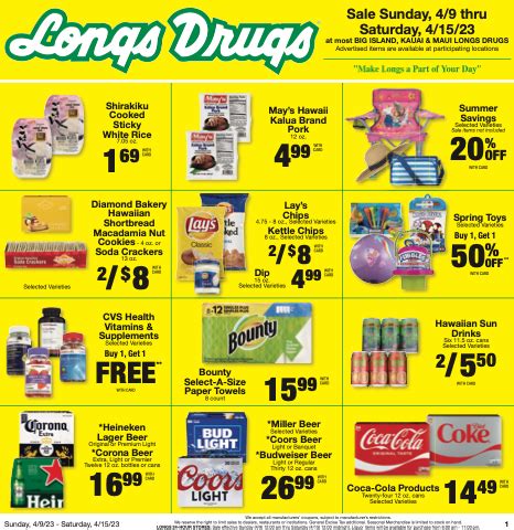 Longs kapolei ad - COVID update: Longs Drugs has updated their hours, takeout & delivery options. 95 reviews of Longs Drugs "How delightful. We tried samples of Lion coffee & 4 different varieties of macadamia nut cookies. We bought so much Kona coffee, Toffee macs, Caramacs, Powerade, Aloha maid drinks, snax etc that the older male cashier thanked …